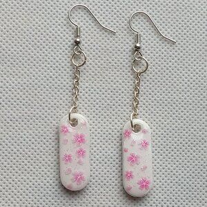 Handmade Floral Earrings, Polymer Clay Earrings, Drop Earrings, Pink Flowers